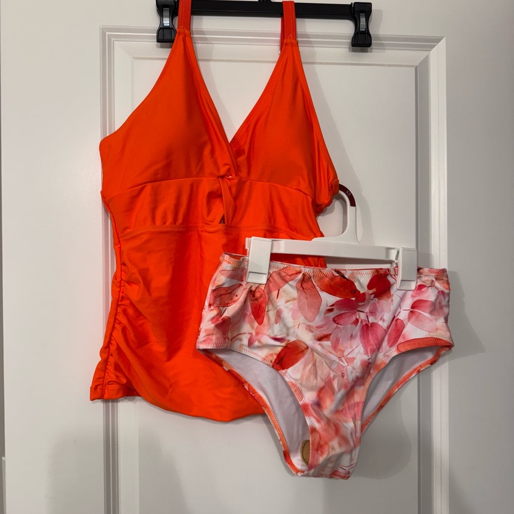 Orange and Pink Floral Women's Swimsuit Set
